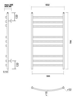 Полотенцесушитель водяной Domoterm Калипсо П9 500x700 хром